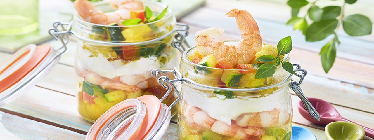 Glasses of salted and sweet prawns