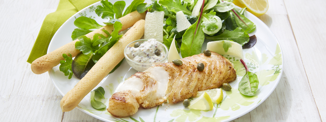 Cod backs in salad Caesar way