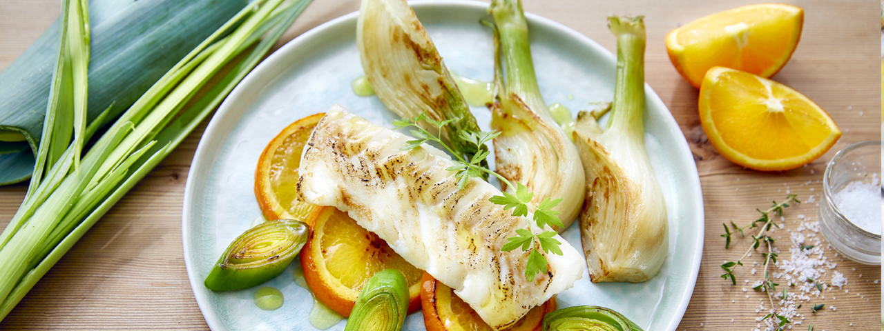 Cod backs with fennel and orange