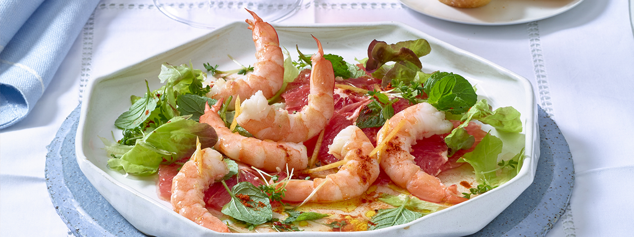 Prawns with citruses and mint