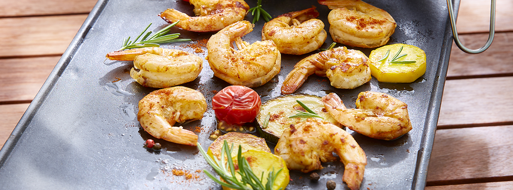 Prawns Ecuador a la plancha, marinated with pepper and rosemary